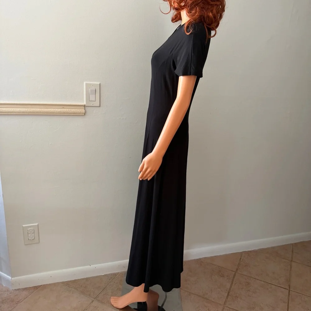 Vintage Laura Ashley Classic Black Short Sleeve Dress Fitted Whimsigoth Goth - Picture 8 of 12